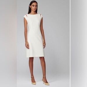 Hugo‎ Boss White Cap Sleeve Cut Out V Back Mini Shift Dress size 6